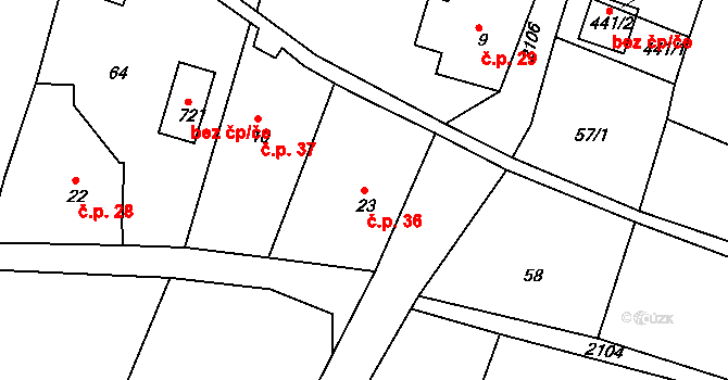 Kateřina 36, Dolní Podluží na parcele st. 23 v KÚ Dolní Podluží, Katastrální mapa