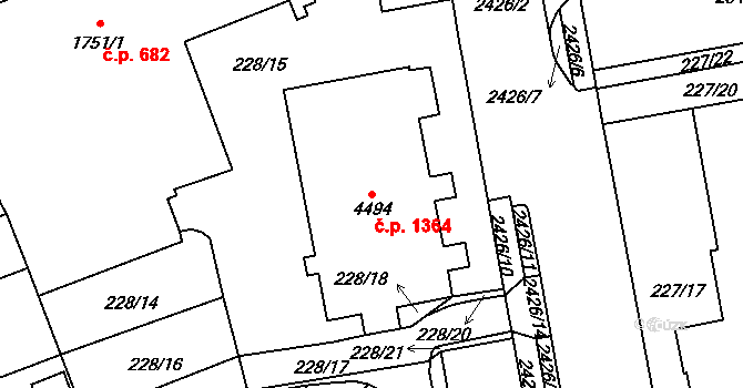 Cheb 1364 na parcele st. 4494 v KÚ Cheb, Katastrální mapa
