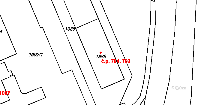 Chodov 783,784 na parcele st. 1989 v KÚ Dolní Chodov, Katastrální mapa