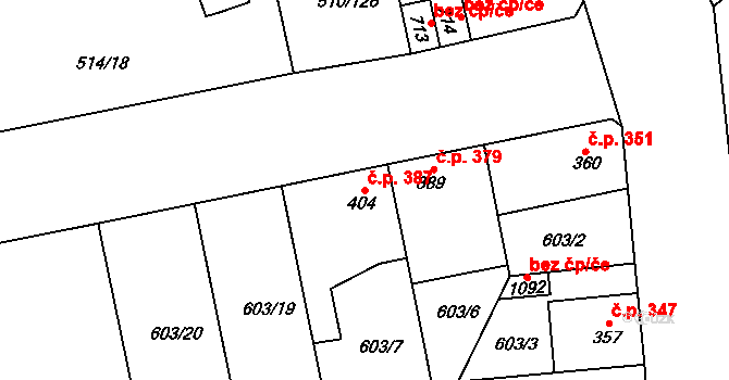 Sendražice 387, Kolín na parcele st. 404 v KÚ Sendražice u Kolína, Katastrální mapa