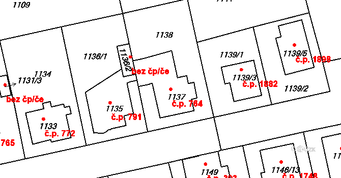 Turnov 764 na parcele st. 1137 v KÚ Turnov, Katastrální mapa