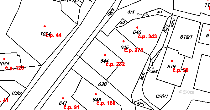 Jablůnka 232 na parcele st. 644 v KÚ Jablůnka, Katastrální mapa
