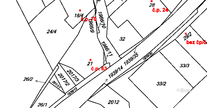 Kunovice 63 na parcele st. 21 v KÚ Kunovice, Katastrální mapa