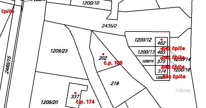 Leskovec 109 na parcele st. 202 v KÚ Leskovec, Katastrální mapa