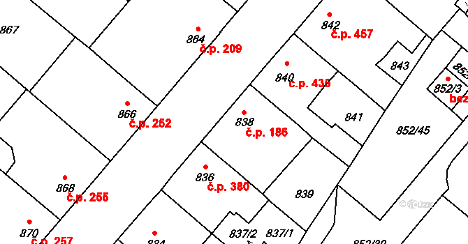 Suchdol nad Lužnicí 186 na parcele st. 838 v KÚ Suchdol nad Lužnicí, Katastrální mapa