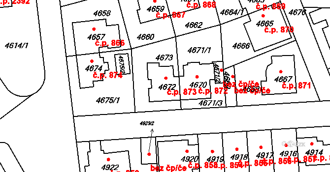 Záběhlice 873, Praha na parcele st. 4672 v KÚ Záběhlice, Katastrální mapa
