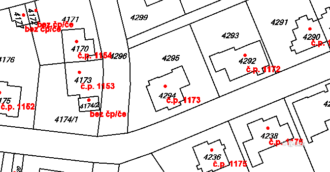 Záběhlice 1173, Praha na parcele st. 4294 v KÚ Záběhlice, Katastrální mapa