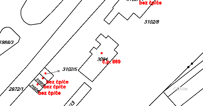 Braník 869, Praha na parcele st. 3094 v KÚ Braník, Katastrální mapa