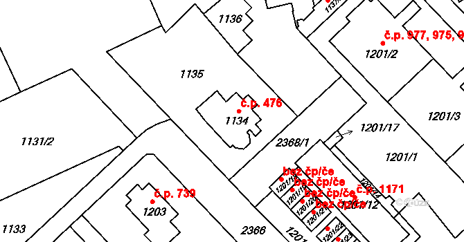 Suchdol 476, Praha na parcele st. 1134 v KÚ Suchdol, Katastrální mapa