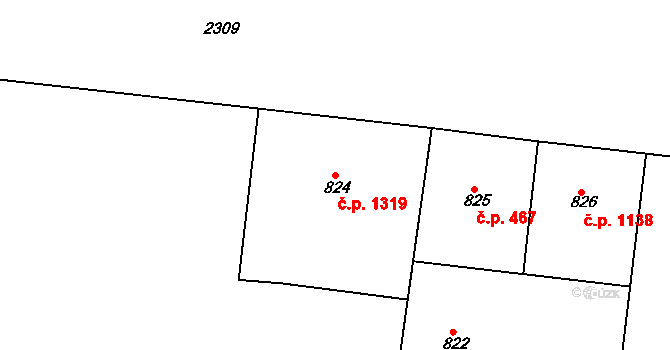 Holešovice 1319, Praha na parcele st. 824 v KÚ Holešovice, Katastrální mapa