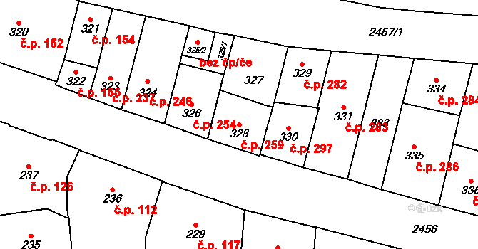 Vršovice 259, Praha na parcele st. 328 v KÚ Vršovice, Katastrální mapa