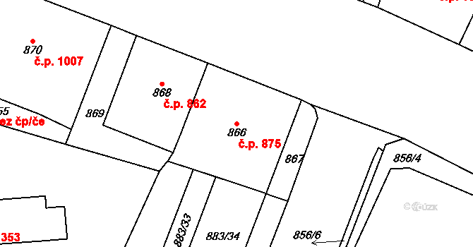 Vršovice 875, Praha na parcele st. 866 v KÚ Vršovice, Katastrální mapa