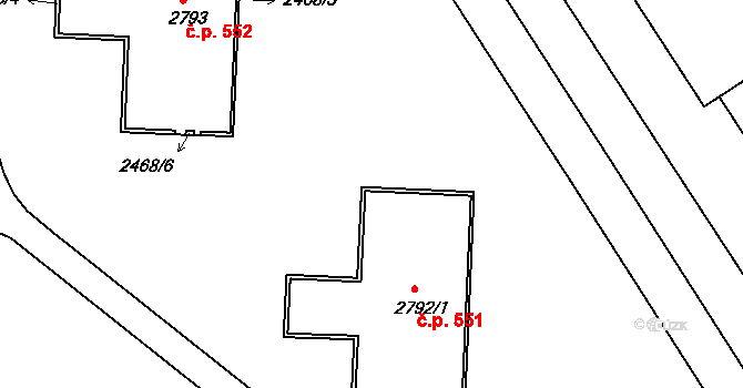 Střední Předměstí 551, Trutnov na parcele st. 2792/1 v KÚ Trutnov, Katastrální mapa