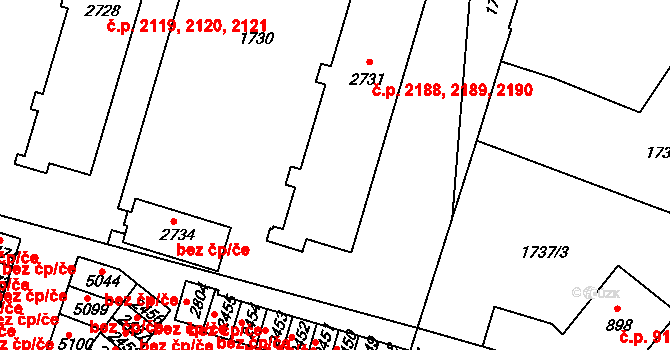 Dvůr Králové nad Labem 2188,2189,2190 na parcele st. 2731 v KÚ Dvůr Králové nad Labem, Katastrální mapa