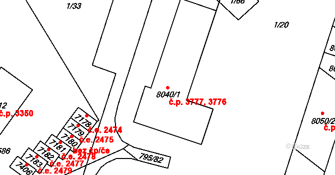 Hodonín 3776,3777 na parcele st. 8040/1 v KÚ Hodonín, Katastrální mapa