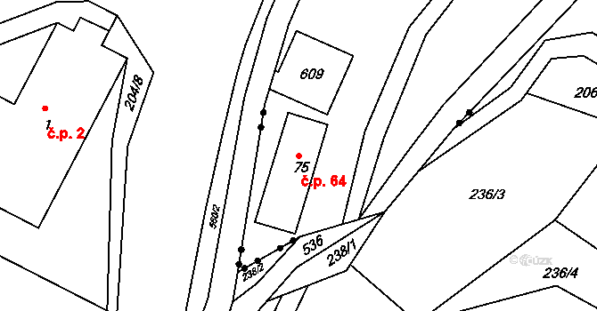 Horní Albeřice 64, Horní Maršov na parcele st. 75 v KÚ Horní Albeřice, Katastrální mapa