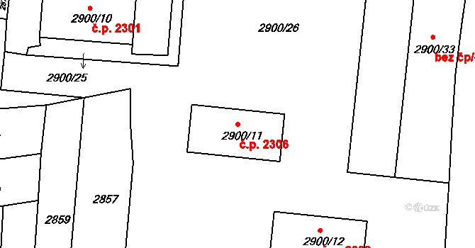 Česká Lípa 2306 na parcele st. 2900/11 v KÚ Česká Lípa, Katastrální mapa