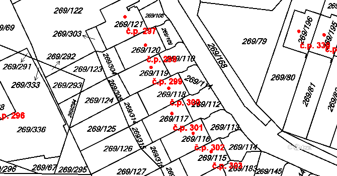 Pražské Předměstí 300, Bílina na parcele st. 269/118 v KÚ Bílina, Katastrální mapa