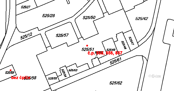 Ráj 856,857,858, Karviná na parcele st. 525/51 v KÚ Ráj, Katastrální mapa