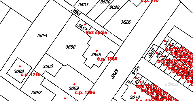 Vsetín 1380 na parcele st. 3656 v KÚ Vsetín, Katastrální mapa