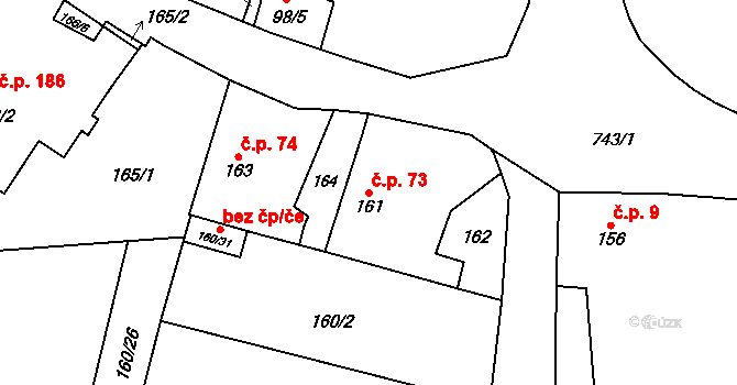 Červený Hrádek 73, Plzeň na parcele st. 161 v KÚ Červený Hrádek u Plzně, Katastrální mapa
