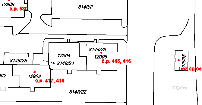 Doudlevce 415,416, Plzeň na parcele st. 12905 v KÚ Plzeň, Katastrální mapa