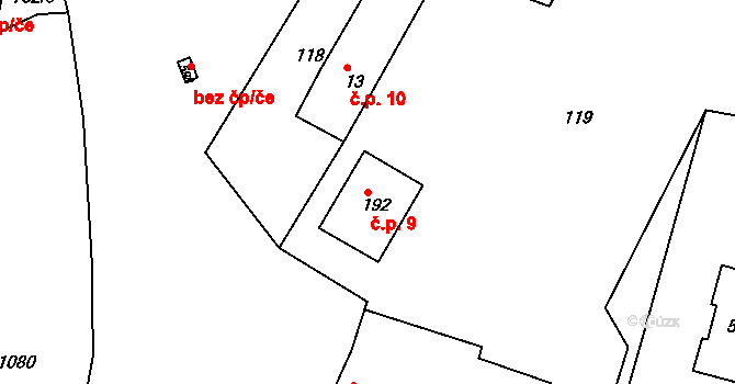 Konárovice 9 na parcele st. 192 v KÚ Konárovice, Katastrální mapa