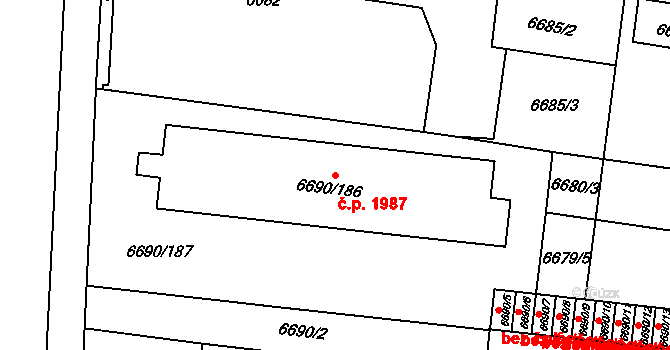Prostějov 1987 na parcele st. 6690/186 v KÚ Prostějov, Katastrální mapa