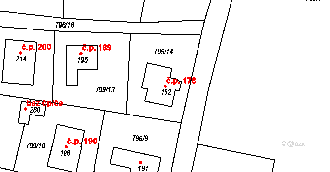 Habartice 178 na parcele st. 182 v KÚ Habartice u Frýdlantu, Katastrální mapa
