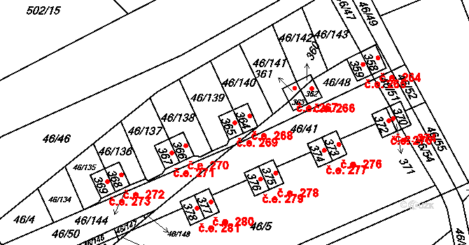 Olbramkostel 269 na parcele st. 365 v KÚ Olbramkostel, Katastrální mapa