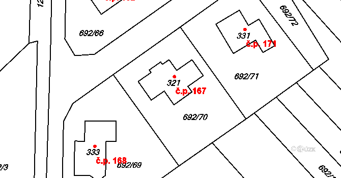 Sruby 167 na parcele st. 321 v KÚ Sruby, Katastrální mapa