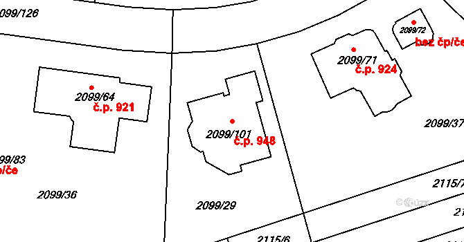 Lužice 948 na parcele st. 2099/101 v KÚ Lužice u Hodonína, Katastrální mapa