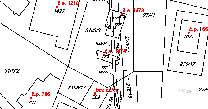 Ivančice 1474 na parcele st. 1773 v KÚ Ivančice, Katastrální mapa