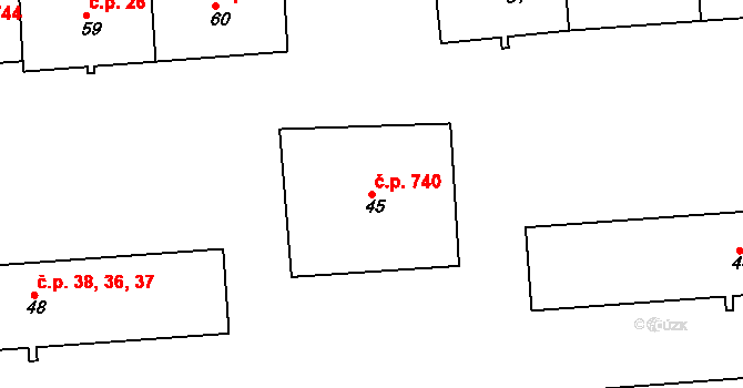 Habartov 740 na parcele st. 45 v KÚ Habartov, Katastrální mapa