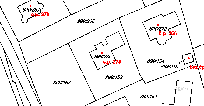 Skorotice 278, Ústí nad Labem na parcele st. 899/285 v KÚ Skorotice u Ústí nad Labem, Katastrální mapa