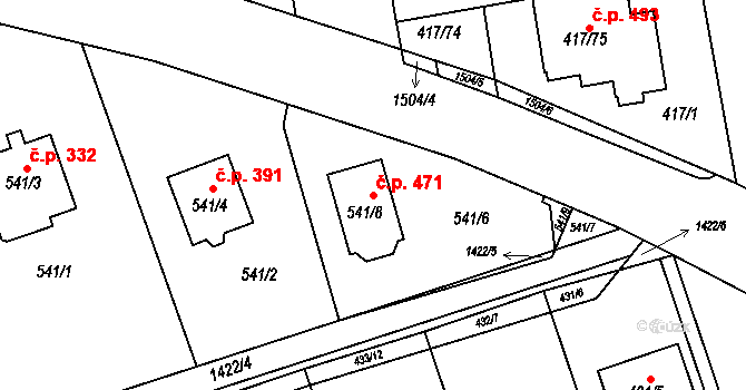 Moravany 471 na parcele st. 541/8 v KÚ Moravany u Brna, Katastrální mapa