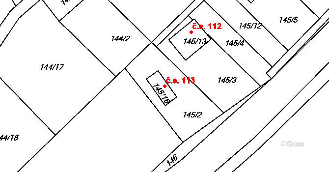 Dojetřice 113, Sázava na parcele st. 145/16 v KÚ Dojetřice, Katastrální mapa