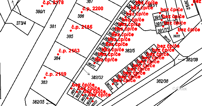 Chomutov 1918 na parcele st. 382/15 v KÚ Chomutov II, Katastrální mapa