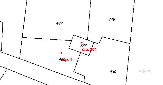 Horní Chřibská 201, Chřibská na parcele st. 777 v KÚ Horní Chřibská, Katastrální mapa