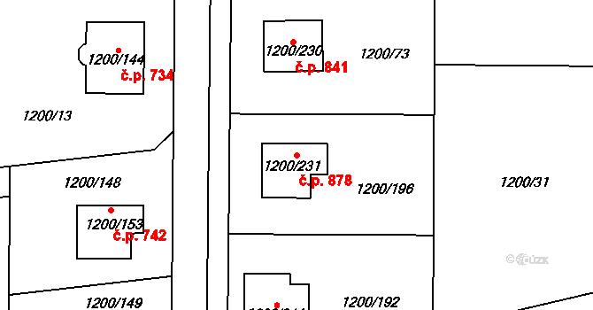 Vejprnice 878 na parcele st. 1200/231 v KÚ Vejprnice, Katastrální mapa