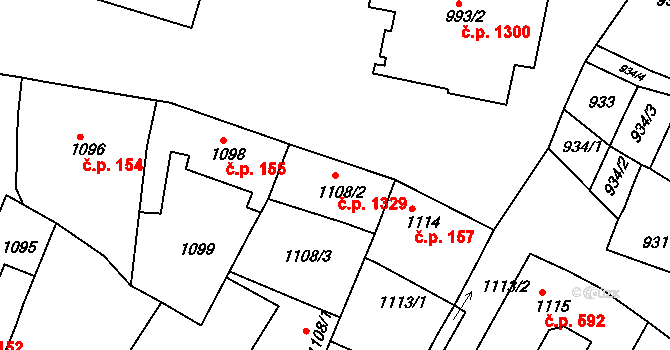 Ratíškovice 1329 na parcele st. 1108/2 v KÚ Ratíškovice, Katastrální mapa