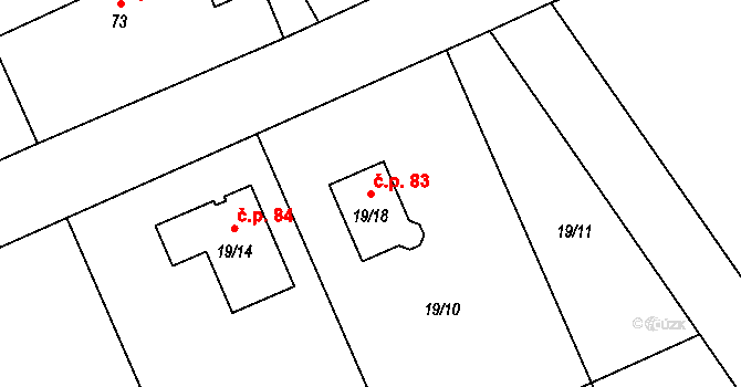 Prchalov 83, Příbor na parcele st. 19/18 v KÚ Prchalov, Katastrální mapa