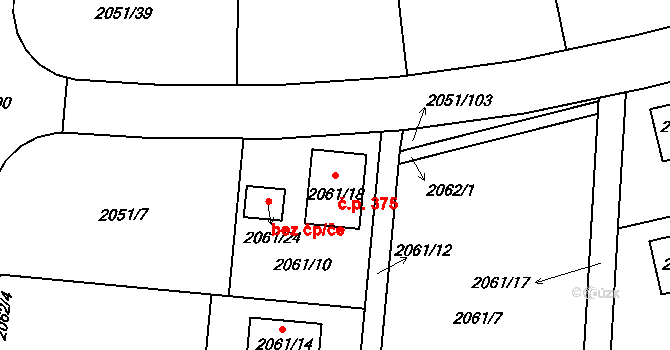 Strkov 375, Planá nad Lužnicí na parcele st. 2061/18 v KÚ Planá nad Lužnicí, Katastrální mapa
