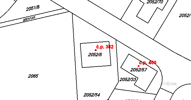 Strkov 382, Planá nad Lužnicí na parcele st. 2052/5 v KÚ Planá nad Lužnicí, Katastrální mapa
