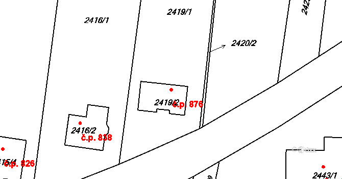 Klobouky u Brna 876 na parcele st. 2419/2 v KÚ Klobouky u Brna, Katastrální mapa