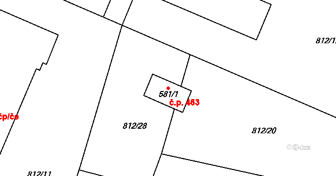 Mšeno 463 na parcele st. 581/1 v KÚ Mšeno, Katastrální mapa