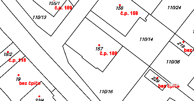 Sudovo Hlavno 189 na parcele st. 157 v KÚ Sudovo Hlavno, Katastrální mapa