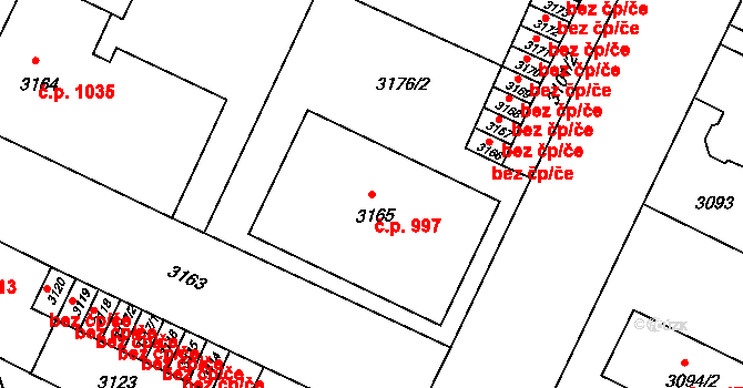 Předměstí 997, Litoměřice na parcele st. 3165 v KÚ Litoměřice, Katastrální mapa