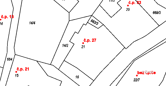 Čeňovice 27, Teplýšovice na parcele st. 21 v KÚ Čeňovice, Katastrální mapa