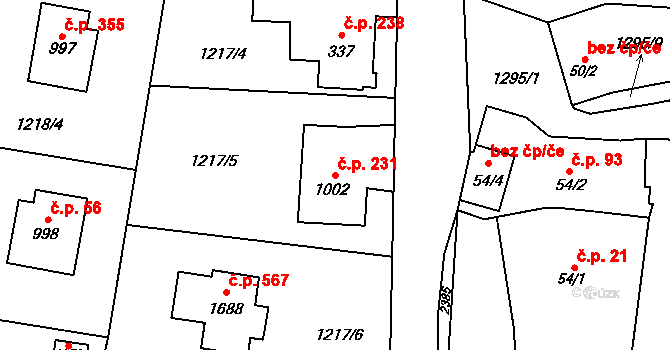 Čerčany 231 na parcele st. 1002 v KÚ Čerčany, Katastrální mapa